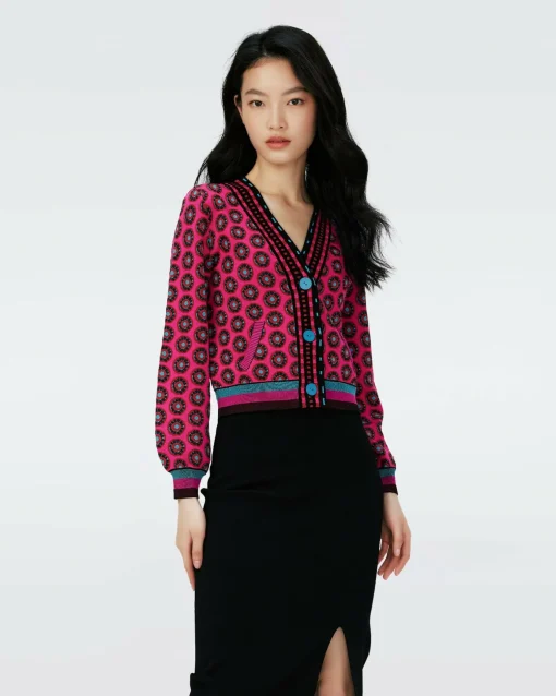 Dvf Bryant Cardigan In Flwer Tie Poison Pink