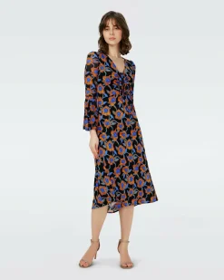 Dvf New Shauna Dress In Oracle Rose Sm Blk Coffee