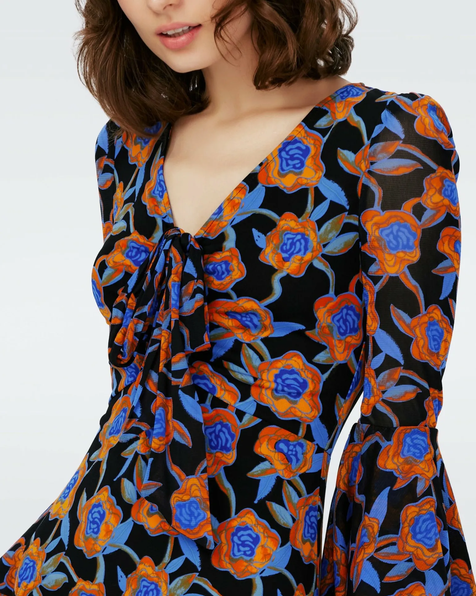 Dvf New Shauna Dress In Oracle Rose Sm Blk Coffee