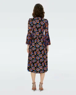 Dvf New Shauna Dress In Oracle Rose Sm Blk Coffee