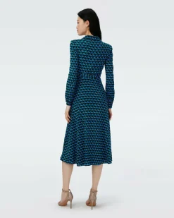 Dvf Phoenix Reversible Dress In Dragon Dance/3D Cube Emerald