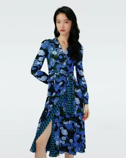 Dvf Phoenix Reversible Dress In Dragon Dance/3D Cube Emerald